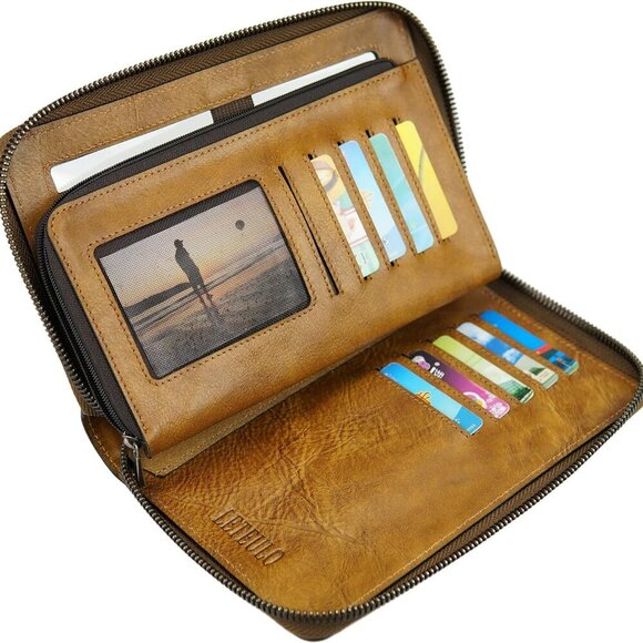 Women's Wallet Leather Clutch Purse and Handbag Wristlet Phone Wallet Case Brown - Picture 4 of 7